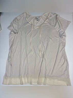 Just My Size JMS Women 5X Shirt Cream Tie Sheer Trim Short Sleeve Boho Peasant